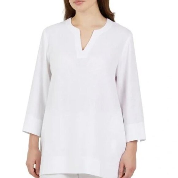 Lands’ End Ladies' Split Neck 3/4 Sleeve Tunic, White, Large, NWT - Picture 1 of 3